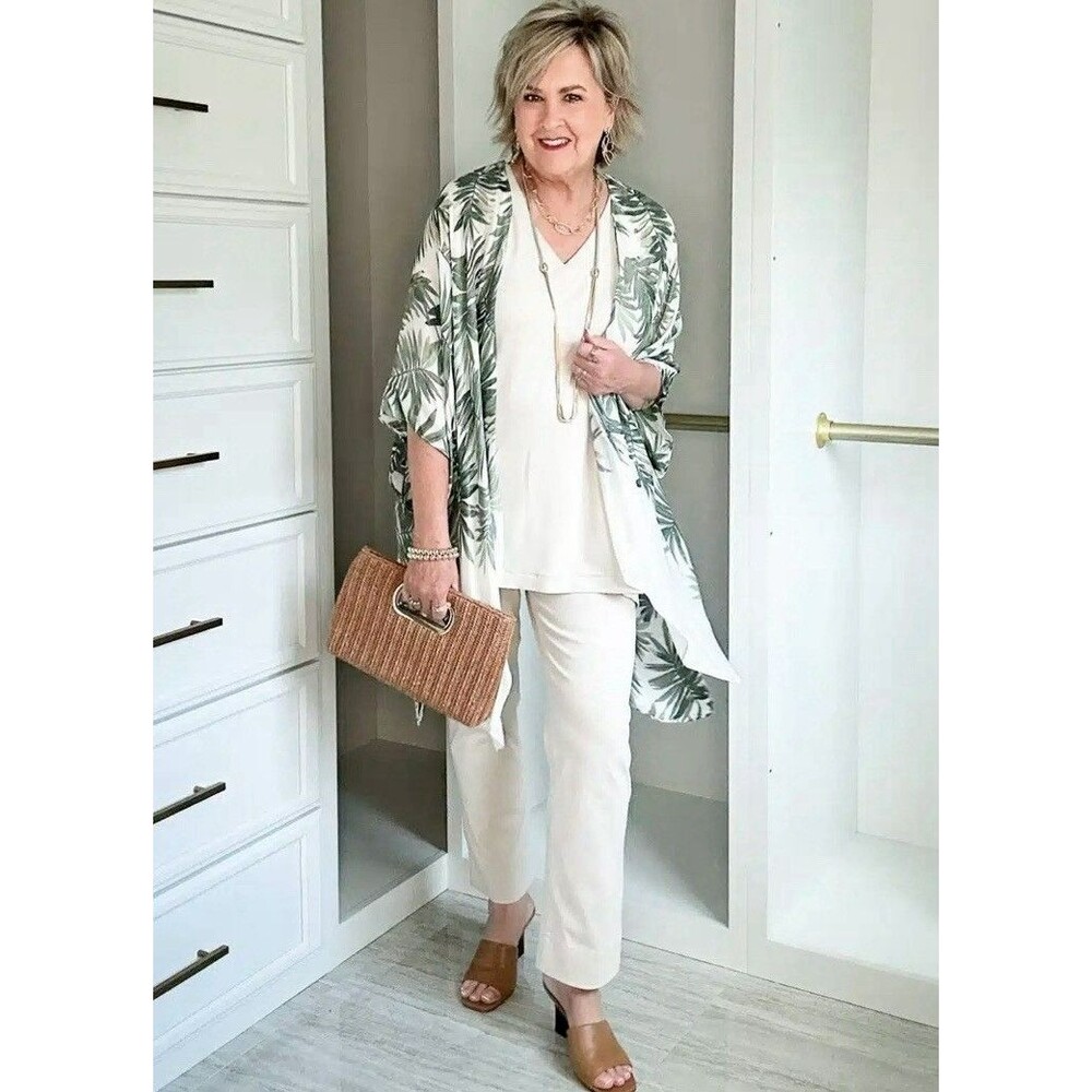 NWT J Jill Women’s Kimono Tropical Leaf Open Front Cover Up Size Large